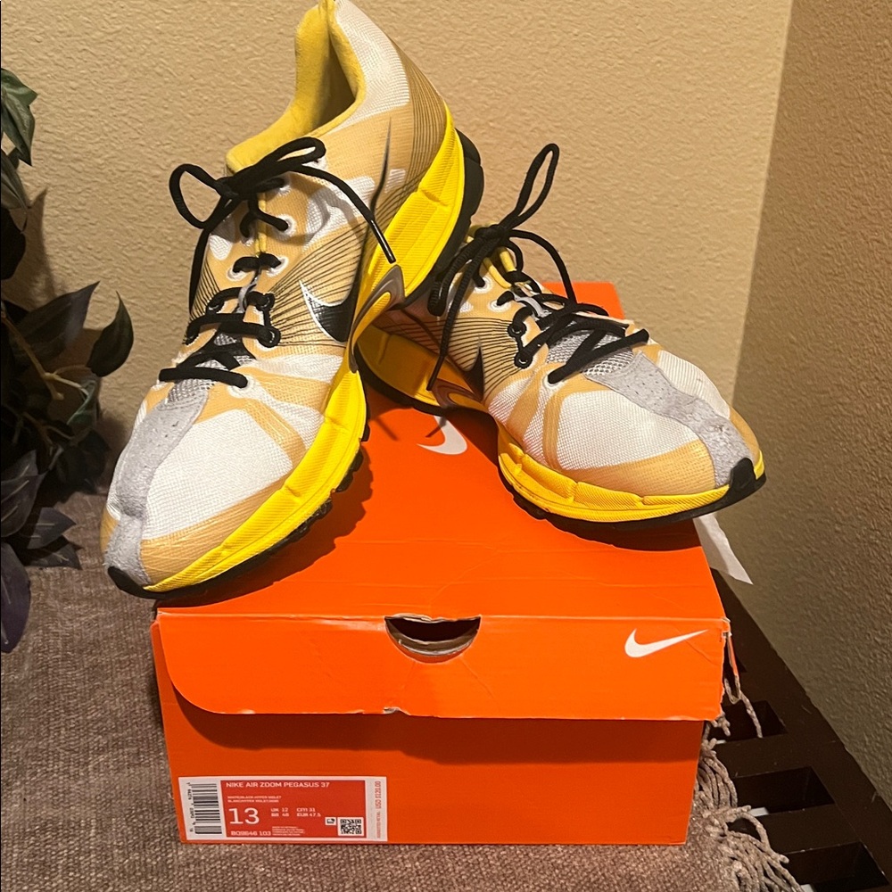 Nike Air Zoom Pegasus 37 White and Yellow Sneakers